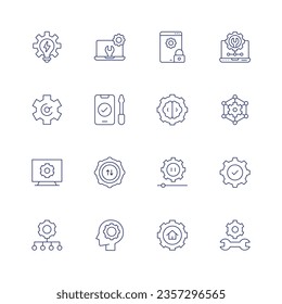 Setting icon set. Thin line icon. Editable stroke. Containing idea, web maintenance, laptop, optimization, repair, brain, connection, settings, setting.