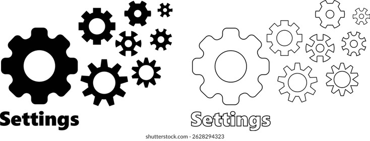 Setting icon set. Tools, cog, gear sign vector collection isolated on transparent background. Engineering horizontal technology and business symbol for web and app.