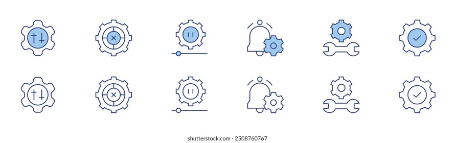 Setting icon set in two styles, Duotone and Thin Line style. Editable stroke. device, notification, setting, settings.