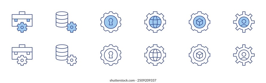 Setting icon set in two styles, Duotone and Thin Line style. Editable stroke. settings, job, data management.