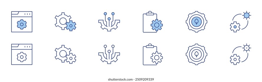 Setting icon set in two styles, Duotone and Thin Line style. Editable stroke. settings, documentation, setting.