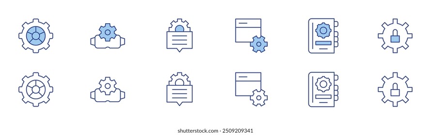 Setting icon set in two styles, Duotone and Thin Line style. Editable stroke. setting, settings, development, agenda.