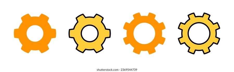establecer el conjunto de iconos para la aplicación web y móvil. Símbolo y signo de configuración de código. Signo de engranaje