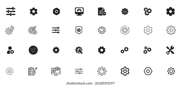 setting, icon, technology, set, illustration, service, gear, work, business, concept, system, industry, flat, development, strategy, cogwheel, maintenance, process, symbol, management, engineering