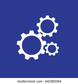 Setting icon. Tool, gear, cog icon. Isolated. Flat design. Vector illustration. Blue and white.