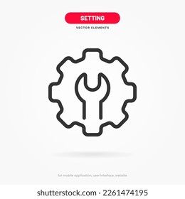Setting icon. Tools, cog, gear sign isolated on white background. Help options account concept. Trendy flat style element for graphic design. Icons for adjustment, gauge, tune, test.