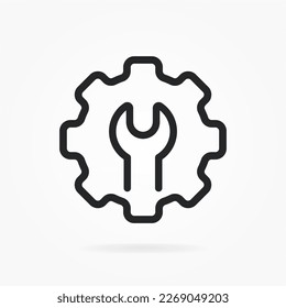 Setting icon. Tools, cog, gear sign isolated on white background. Help options account concept. Trendy flat style element for graphic design. Icons for adjustment, gauge, tune, test.