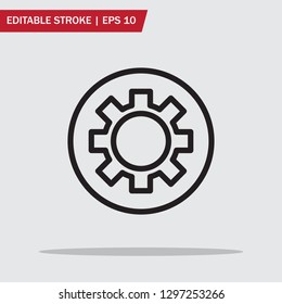 Setting icon in trendy outline style isolated on grey background. Gear symbol for website design, logo, user interface. Editable stroke. Vector illustration. Eps10.