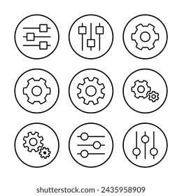 configuración Ilustración vectorial de iconos. Signo y símbolo de la configuración del engranaje. Señal de engranaje
