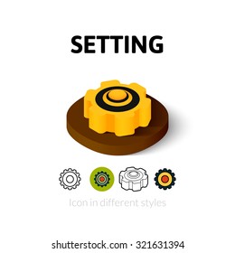 Setting icon, vector symbol in flat, outline and isometric style