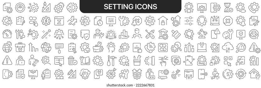 Configurando la colección de iconos en negro. Un gran conjunto de iconos para el diseño. Iconos lineales del vector