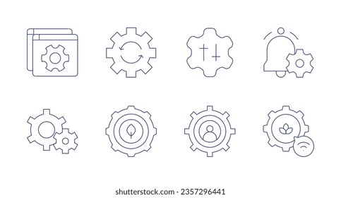 Setting icons. Editable stroke. Containing settings, process, device, notification, setting.