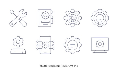 Setting icons. Editable stroke. Containing settings, agenda, light bulb, manager.