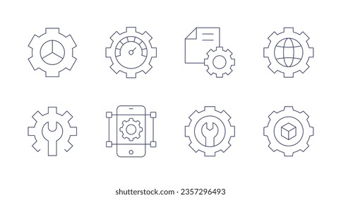 Configurando iconos. Trazo editable. Conteniendo computación en la nube, equipo, actualización, configuración.