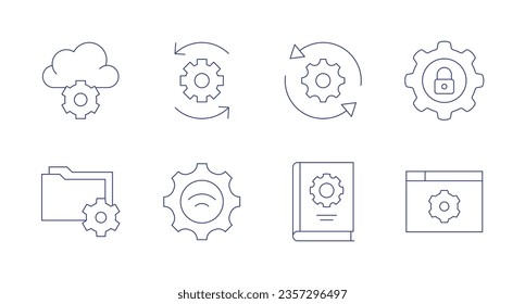 Setting icons. Editable stroke. Containing cloud computing, gear, update, settings, wifi, manual book, development.