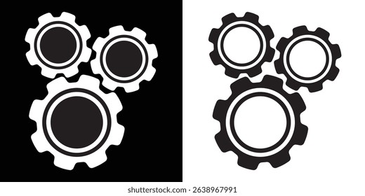 Setting icons. Gear, cog, cogwheel icon set isolated on black and white background. Settings gears icon for apps and websites design. Vector illustration.