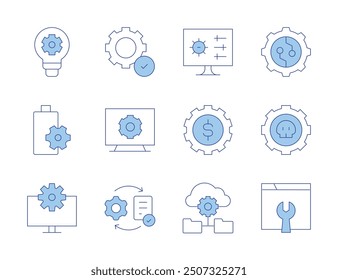 Setting icons. Line Duotone style, editable stroke. checking, easy installation, money management, settings, setting, idea, power settings, maintenance.