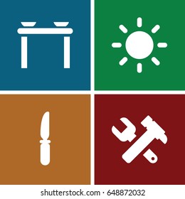 Setting icons set. set of 4 setting filled icons such as hummer and wrench, knife, contrast