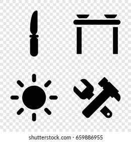 Setting icons set. set of 4 setting filled icons such as hummer and wrench, knife, contrast