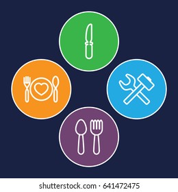 Setting icons set. set of 4 setting outline icons such as spoon and fork, knife, plate with spoon and fork