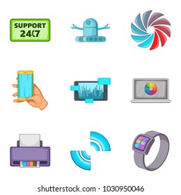 Setting icons set. Cartoon set of 9 setting vector icons for web isolated on white background