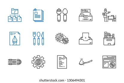 setting icons set. Collection of setting with settings, spoon, file, files, inbox, cutlery, setting the table. Editable and scalable icons.