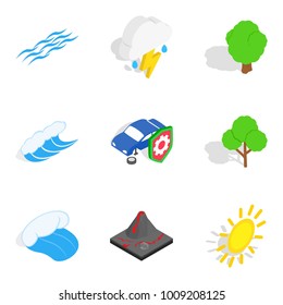 Setting icons set. Isometric set of 9 setting vector icons for web isolated on white background