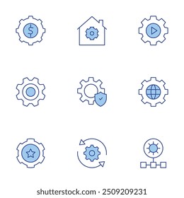 Setting icons set. Line Duotone style, editable stroke. settings, update, network, cogwheel, globe, setting.