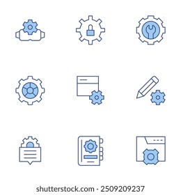 Setting icons set. Line Duotone style, editable stroke. setting, pencil, settings, development, agenda.
