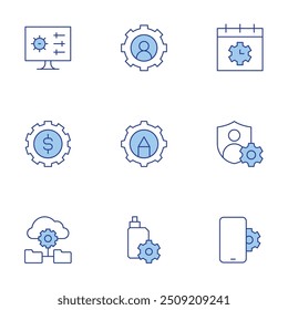 Setting icons set. Line Duotone style, editable stroke. money management, user, settings, privacy, time management, smartphone.