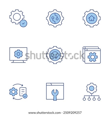 Setting icons set. Line Duotone style, editable stroke. checking, easy installation, settings, maintenance.