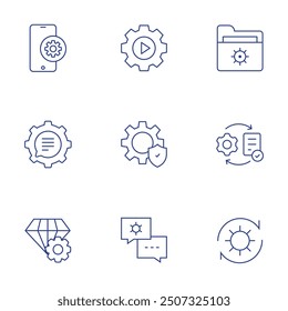 Setting icons set. Thin Line style, editable stroke. settings, chat, checking.