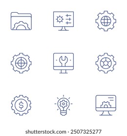 Setting icons set. Thin Line style, editable stroke. target, computer, folder, settings, money management, idea, globe, setting.