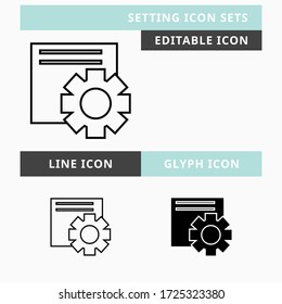 Setting icons set vector design, modern editable line and  glyph icon, black color and isolated for icon presentation, website and banner
