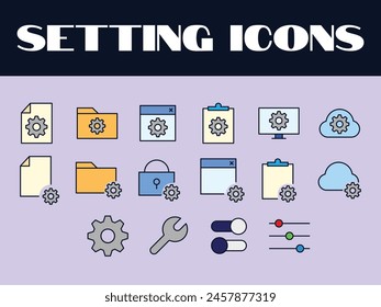 Setting Icons Set Vector. Setting Line Icons illustration. Setting Gears Icon.