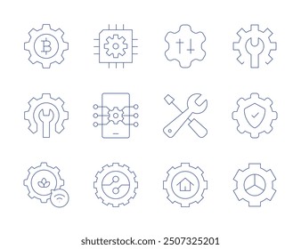 Symbole einstellen. Stil der dünnen Linie, bearbeitbarer Strich. Einstellungen, Einstellung, Gerät, Chip, Digitalisierung, Einstellungen.