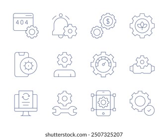 Setting icons. Thin Line style, editable stroke. settings, manager, notification, setting, error, gear, data processing, easy installation.