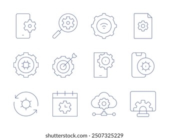 Setting icons. Thin Line style, editable stroke. exchange, settings T, mobile setup, settings, time management, search, goal, cloud data, wifi.