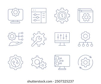 Configuración de iconos. Estilo de línea delgada, carrera editable. rueda dentada, sistema, Configuraciones, Actualizar del sistema, gestión.