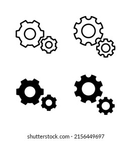 Einstellung von Symbolen, Vektorgrafik. Cog-Zeichen und -Symbol. Zahnradzeichen