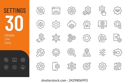 
Setting Line Editable Icons set. Vector illustration in modern thin line style of setup related icons: configuration, gears, system, and more. Pictograms and infographics for mobile apps
