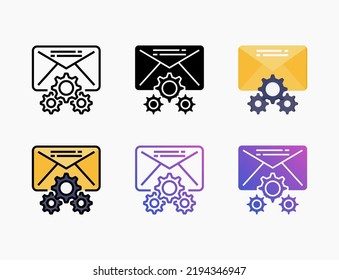 Setting Mail icon set with line, outline, flat, filled, glyph, color, gradient. Editable stroke and pixel perfect. Can be used for digital product, presentation, print design and more.
