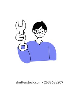 Setting man concept illsutration. computer, envelope lue