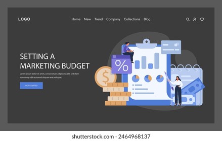 Setting a Marketing Budget concept. Financial experts analyze data to determine optimal advertising expenditure, ensuring cost-effective brand promotion. Financial planning. Flat vector illustration