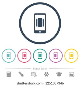 Setting up mobile homescreen flat color icons in round outlines. 6 bonus icons included.