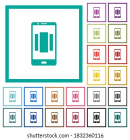 Setting up mobile homescreen flat color icons with quadrant frames on white background