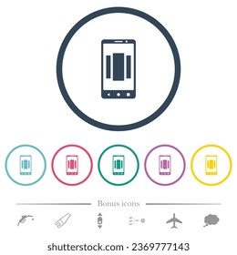 Setting up mobile homescreen flat color icons in round outlines. 6 bonus icons included.
