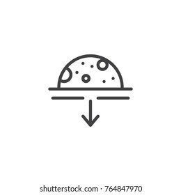 Setting moon line icon, outline vector sign, linear style pictogram isolated on white. Full moon with arrow down symbol, logo illustration. Editable stroke