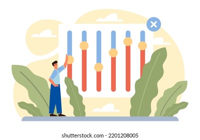 Setting and optimization concept. Idea of improvement, change or repair. Settings board control. Customization or technical maintenance. Flat vector illustration