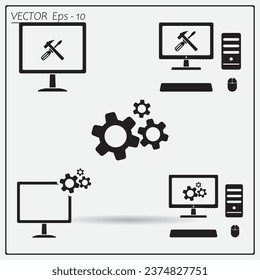 setting parameters, laptop icon, vector illustration. Flat design style